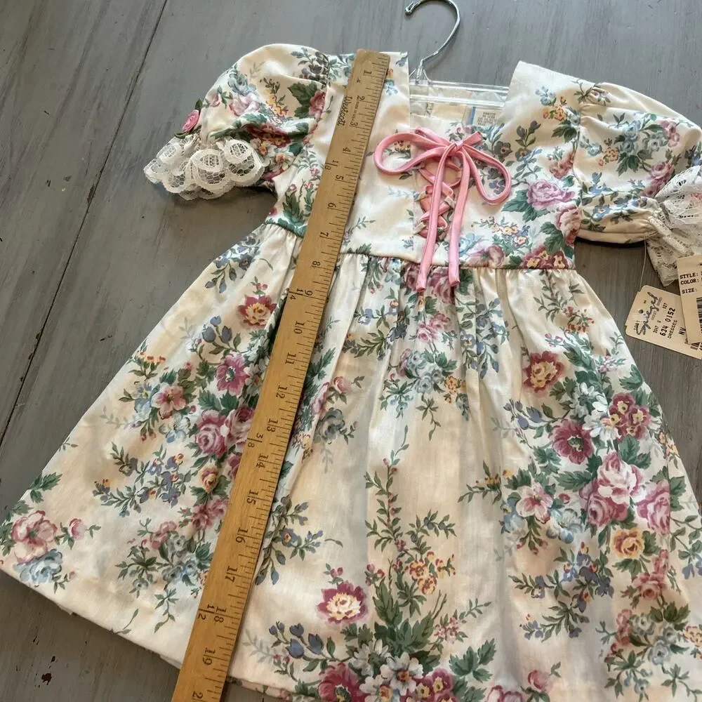 NWT Spiegel Floral Milkmaid Toddler Dress Sz 3T Lace Cottage Victorian Vtg 90s